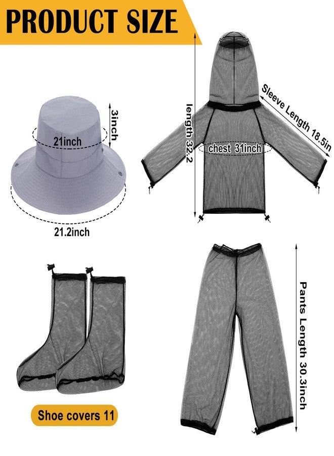 Threehoney Kids Mosquito Outdoor Suit Breathable Net Fishing Hat Netting Protection Cap Hood Ultra-fine Mesh Jacket and Pants Mitt Socks for Girls Boys Gardening Camping Hiking - Image 2